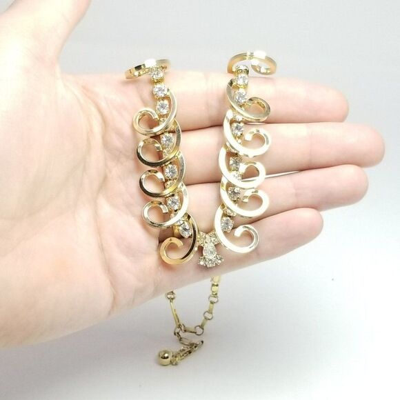 Vintage Sarah Coventry Gold Tone Rhinestone Spiral Collar Necklace, Adjustable - Picture 4 of 6